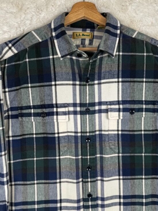 L.L. Bean Other - Vintage LL Bean Plaid Button Up Shirt Men's Large Jamaica Made Green Blue Cotton